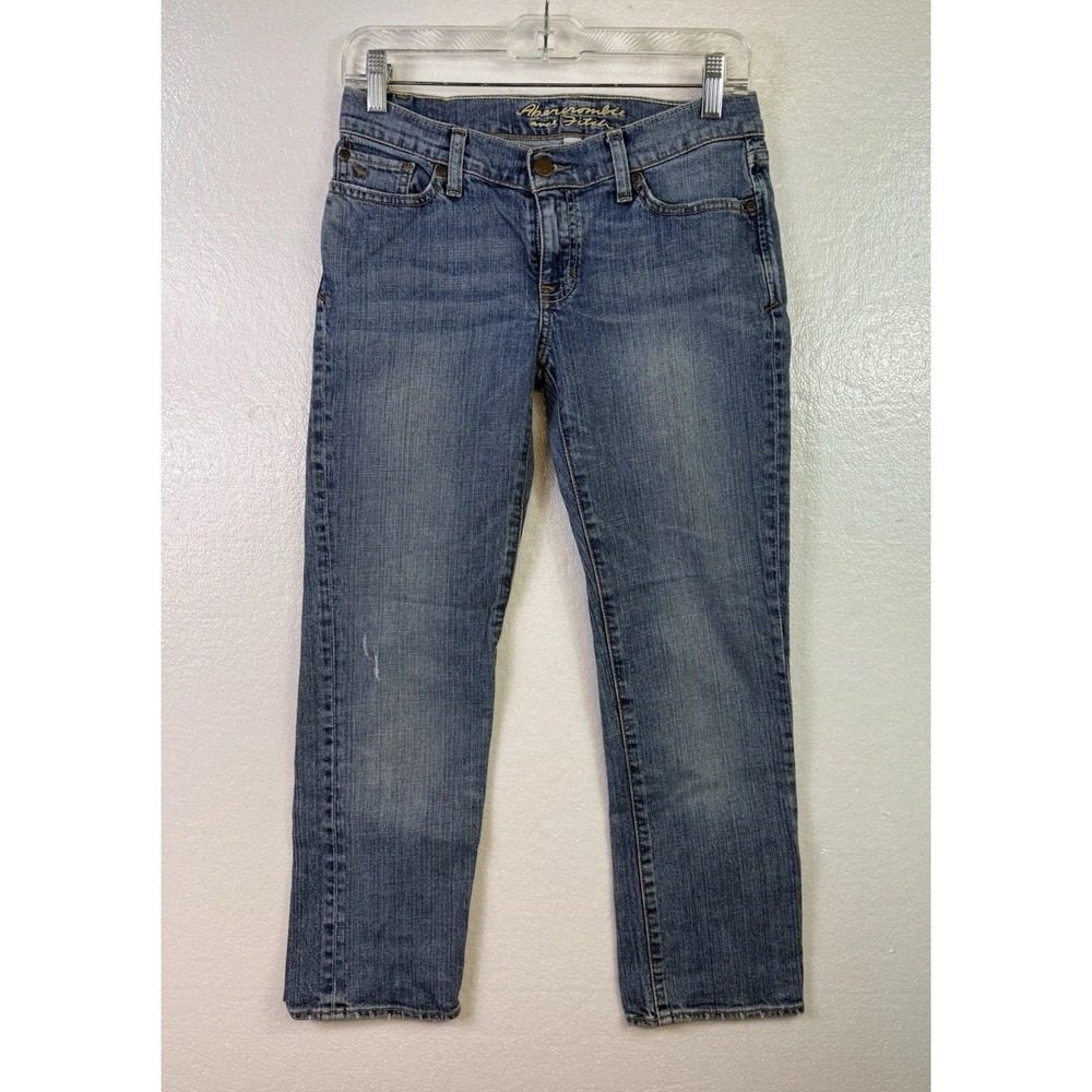 Abercrombie Fitch Jeans Women Sz 2 Blue Low Rise Straight Stretch Distressed